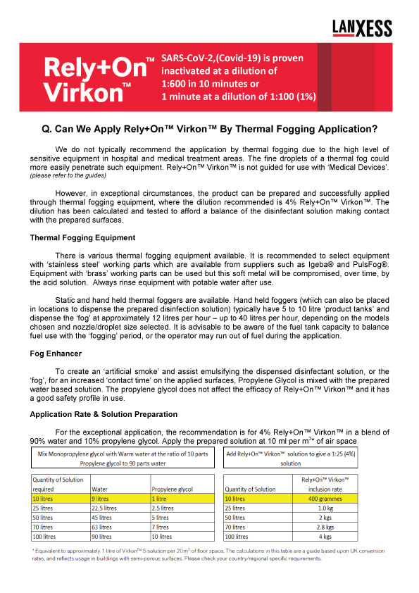 Gene Xpress Rely+On™ Virkon™ Q&A Prepare Thermal Fog 90 10 V2